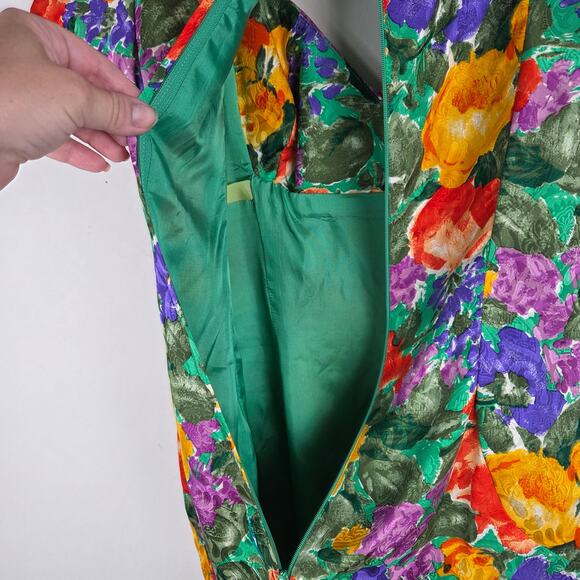 Vtg Gillian Multicolor Floral Silk Midi Cap‎ Sleeve Dress Sz 8 Feminine Garden - Picture 6 of 8